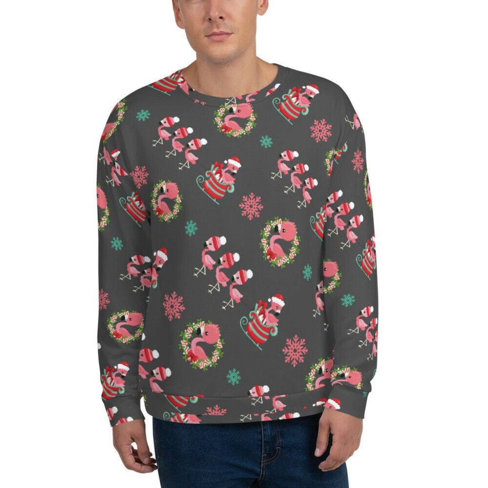 Ugly Sweater Christmas Flamingo Winter Pink Black